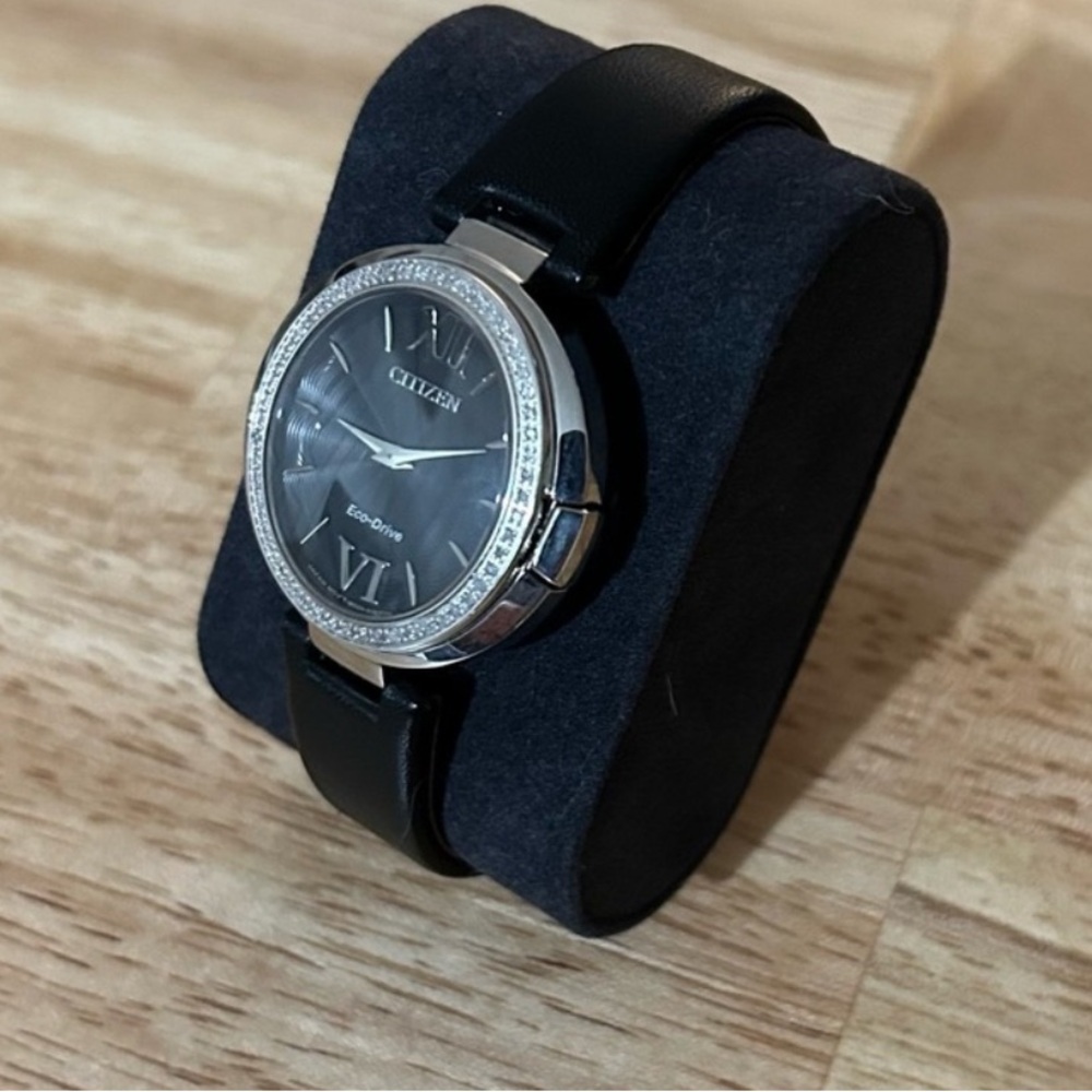CITIZEN ECO-DRIVE CAPELLA SILVER DIAMOND BLACK WATCH EX1500-01E
